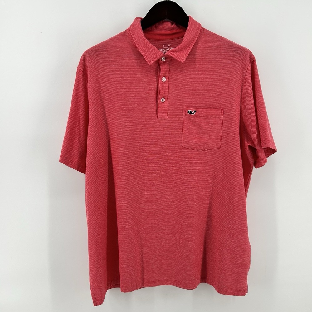 Vineyard Vines Edgartown Polo Mens XL Red White Stripe Pima Cotton Whale Coastal